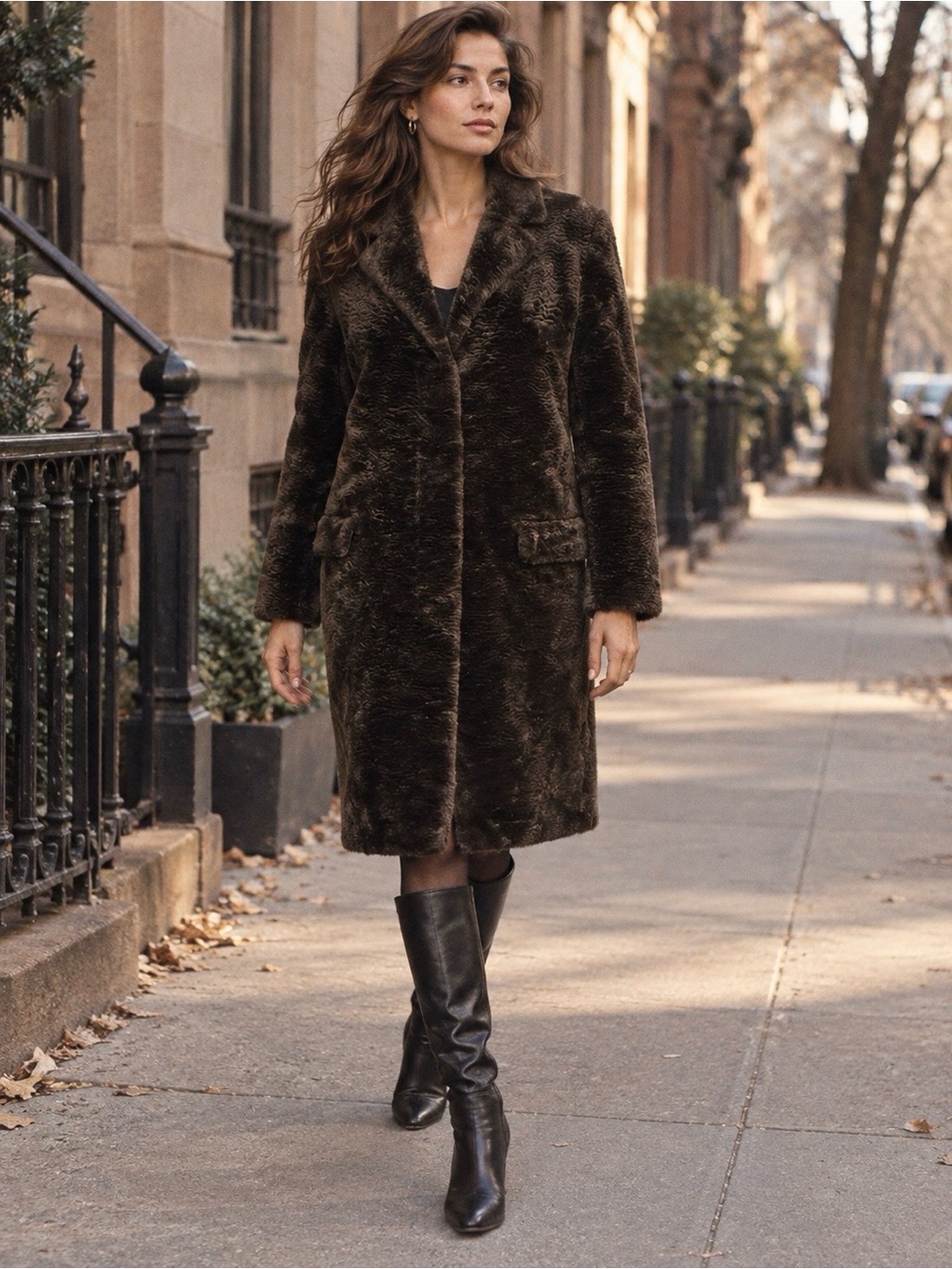Vintage Express Faux Persian Lamb Coat Espresso Brown Size S 90s